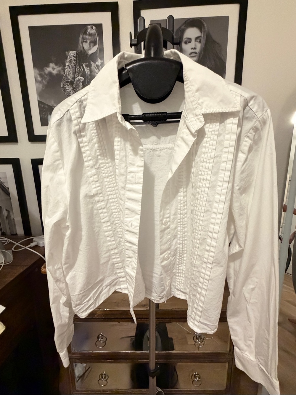 Zara White Pintuck Button-Front Shirt